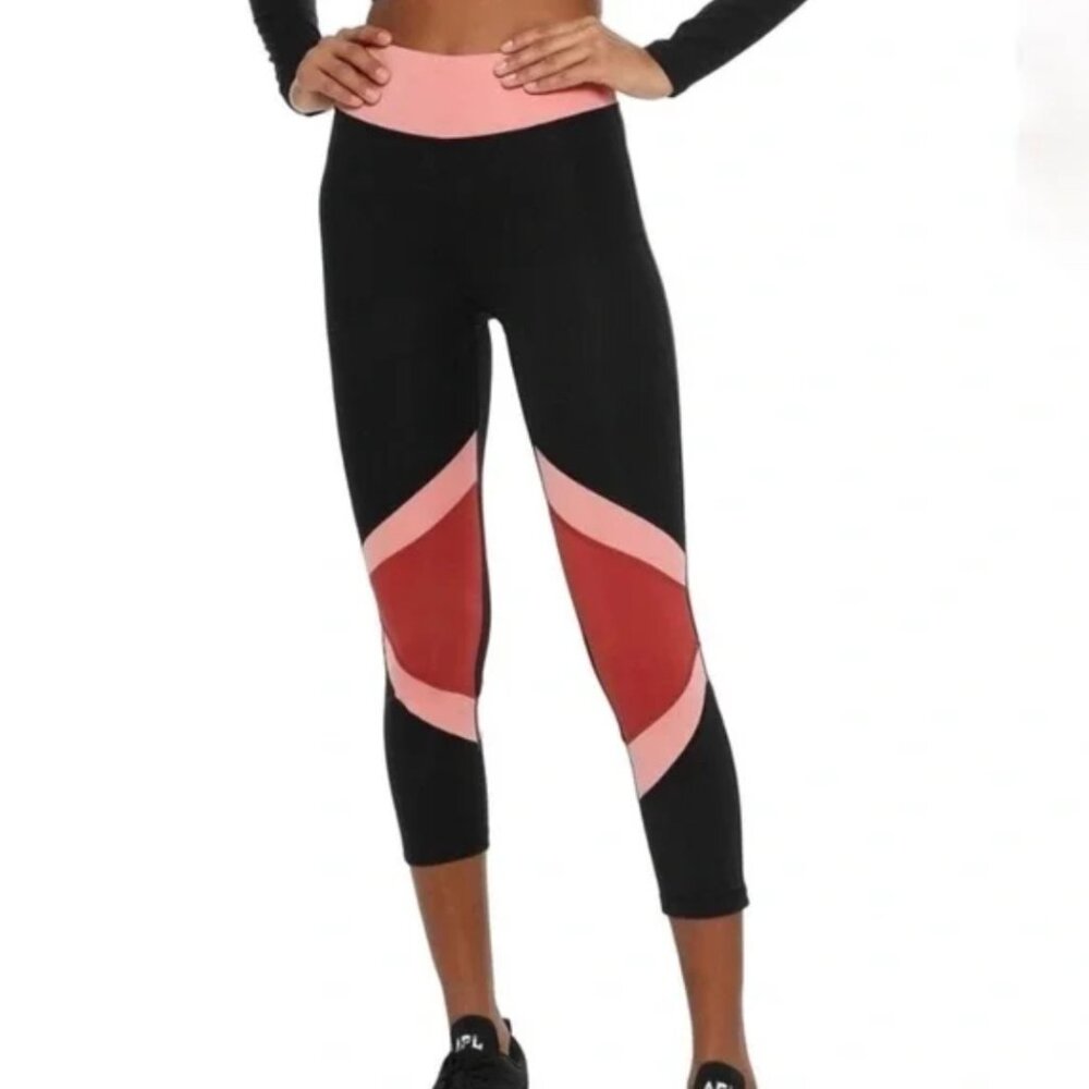 Revolve Iris & Ink Black Coral Pink Cropped High Waist Workout Leggings